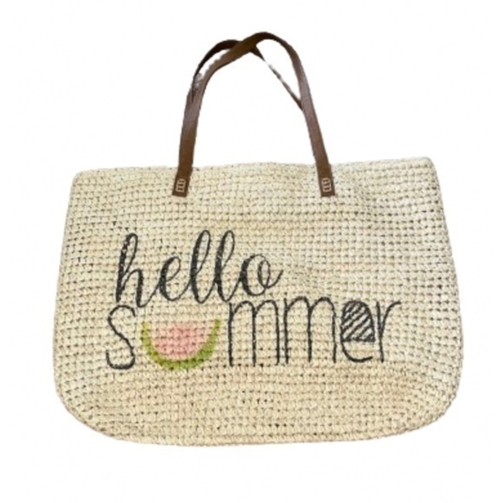 Hello Summer straw tote bag